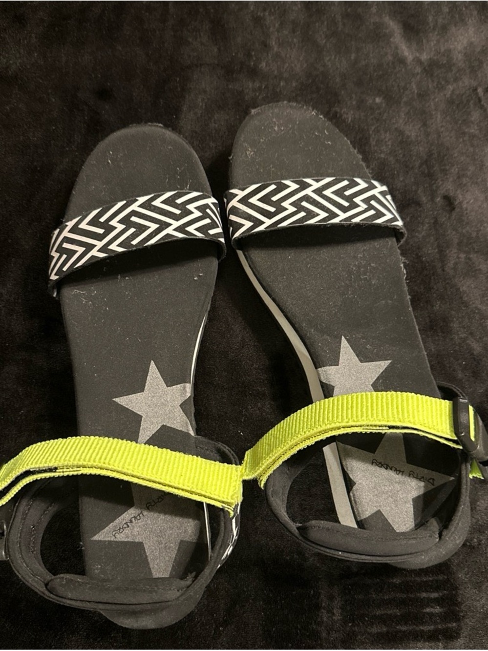 Dirty Laundry Black Sandals with Neon green Strap